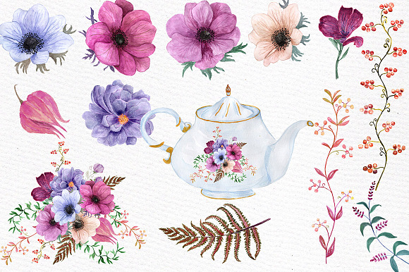 Watercolor wedding flowers in Illustrations - product preview 1