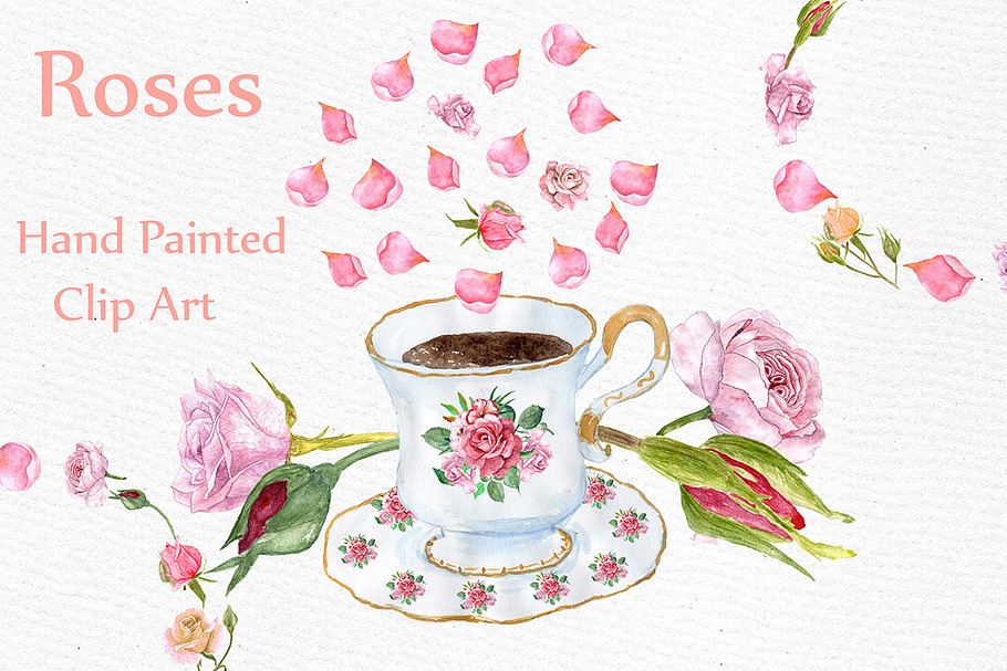 Watercolor roses clipart in Illustrations - product preview 8