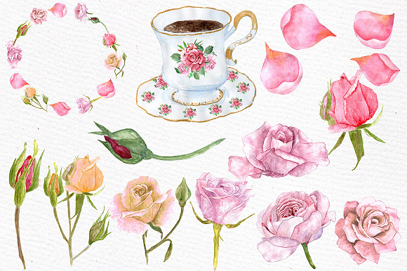 Watercolor roses clipart in Illustrations - product preview 1