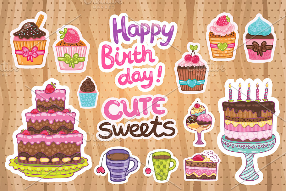Happy Birthday cute sweets in Illustrations - product preview 8