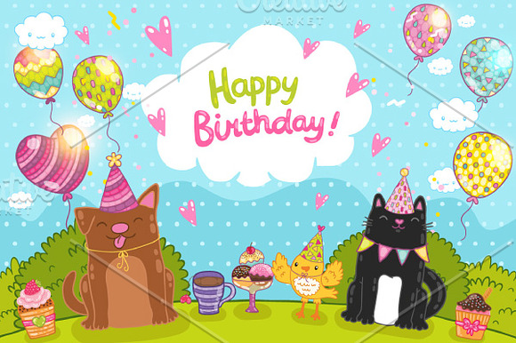 Happy Birthday. Cute animals in Illustrations - product preview 1