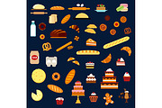 Bakery and pastry flat icons