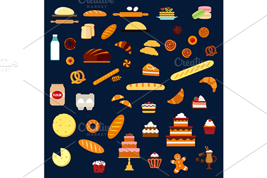 Bakery and pastry flat icons in Graphics - product preview 8