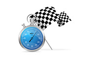 Blue Stopwatch and Flag. Vector 