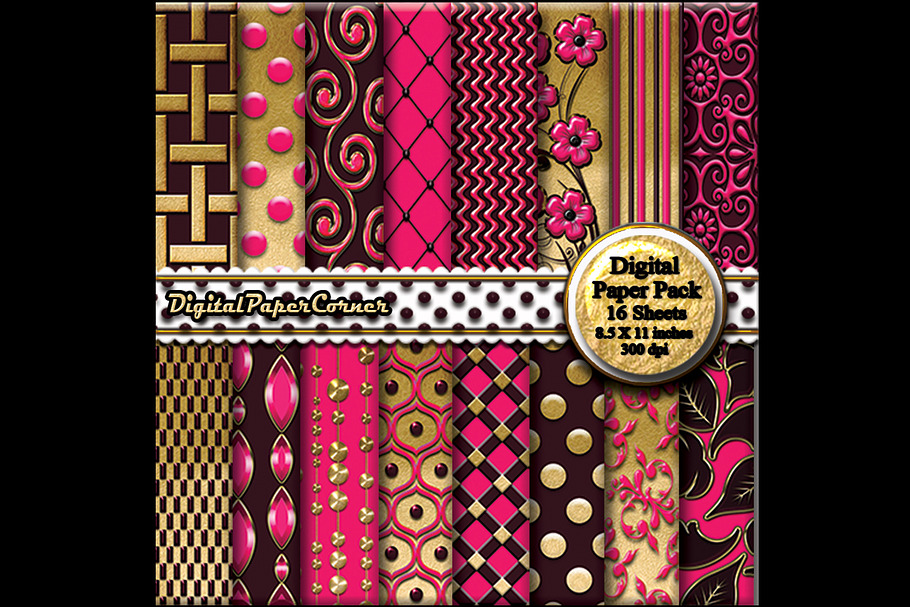 Gold Brown Pink 3D Digital Paper in Patterns - product preview 8