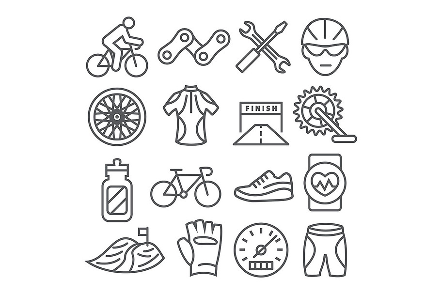 Biking Line Icons in Graphics - product preview 8