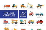 Special vehicles flat icons set