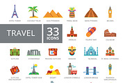 Travel flat icons set