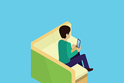Isometric Man Sitting on Couch