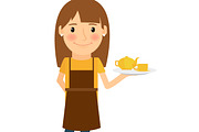 Waitress with tea pot and cup