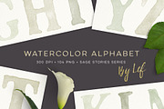 Green Alphabet Watercolor Graphics  