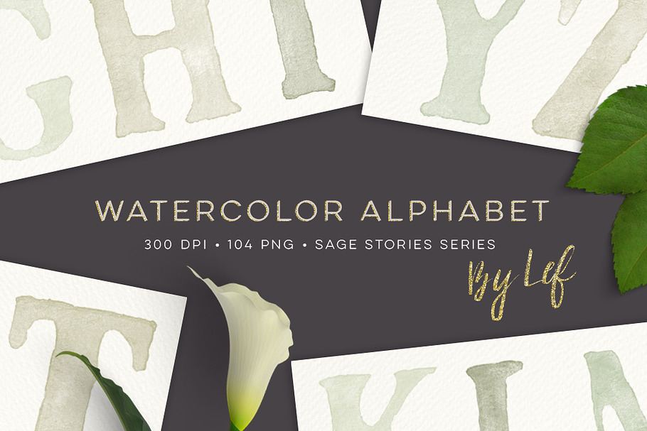 Green Alphabet Watercolor Graphics   in Objects - product preview 8