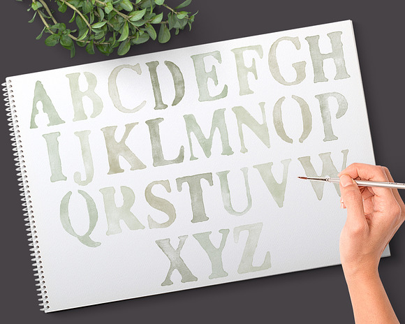 Green Alphabet Watercolor Graphics   in Objects - product preview 1