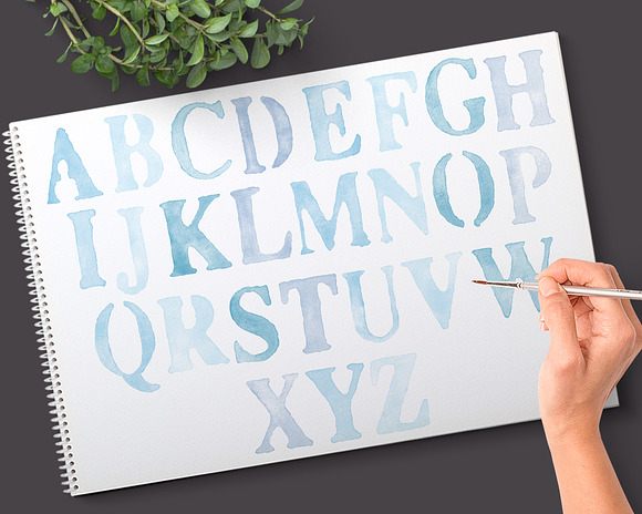 Blue Watercolor Alphabet Graphics in Objects - product preview 1