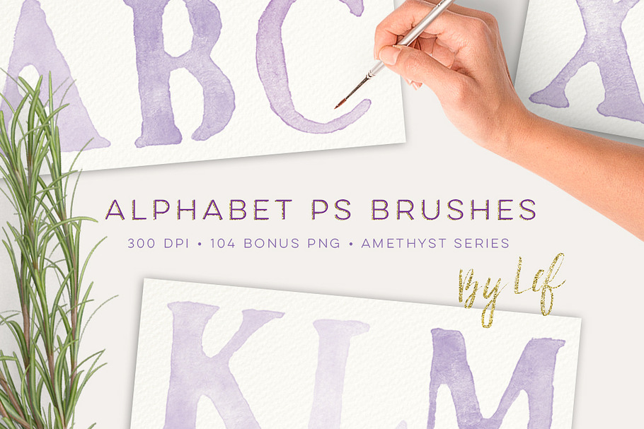 Watercolor PS Brush Set Alphabet in Photoshop Brushes - product preview 8