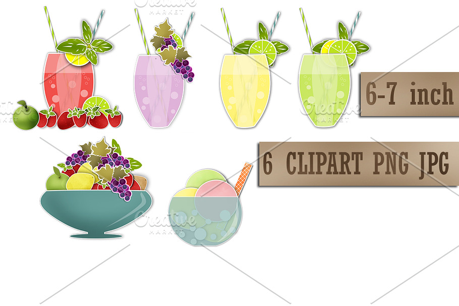 Summer Fresh Coctails Juice Clipart  in Objects - product preview 8