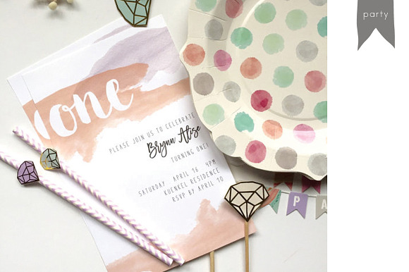 BIRTHDAY | watercolor invitation in Card Templates - product preview 2