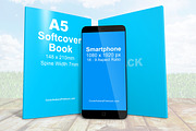 Smartphone With A5 Book Combo Mockup