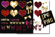 Set of Shiny hearts stickers