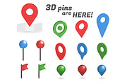 Vector 3D pins isometric collection