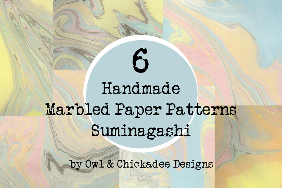 6 Handmade Marbled Paper Suminagashi in Textures - product preview 8