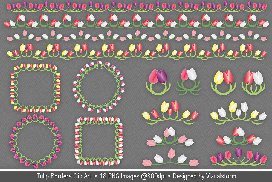 Tulip Borders and Frames Clip Art in Illustrations - product preview 8