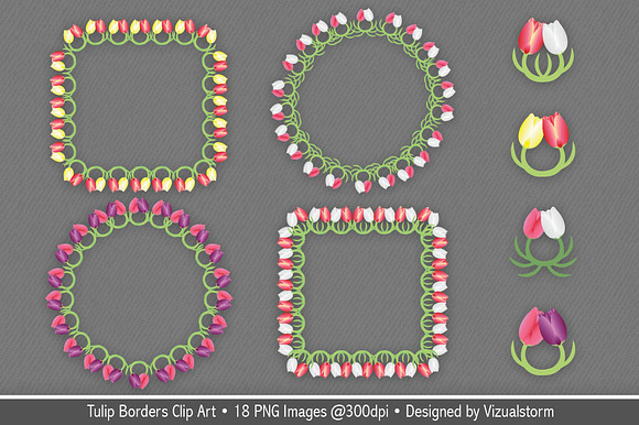 Tulip Borders and Frames Clip Art in Illustrations - product preview 2