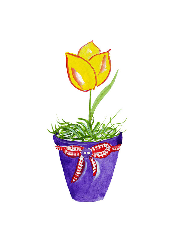 Watercolor flowers in pots. in Illustrations - product preview 2