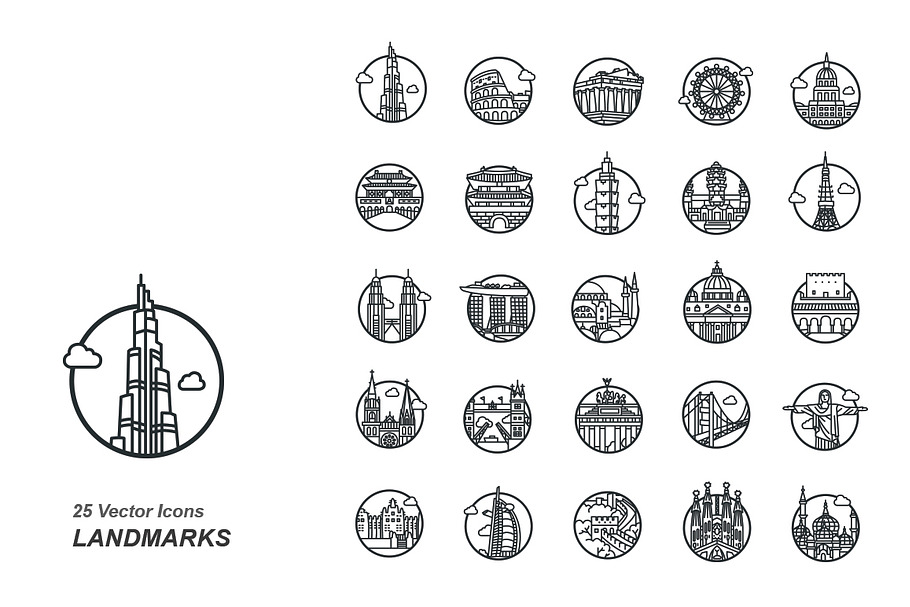 Landmarks outlines vector icons
