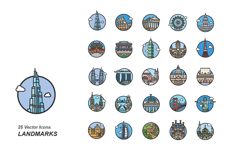 Landmarks color vector icons