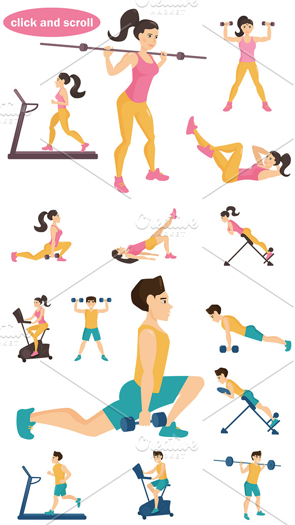 Women and men in the gym in Illustrations - product preview 1
