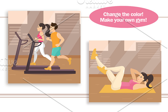 Women and men in the gym in Illustrations - product preview 2