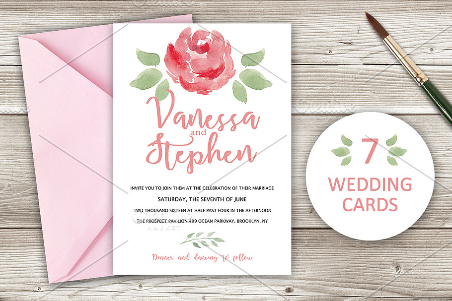 Wedding Invitations Pack 7 cards in Wedding Templates - product preview 8