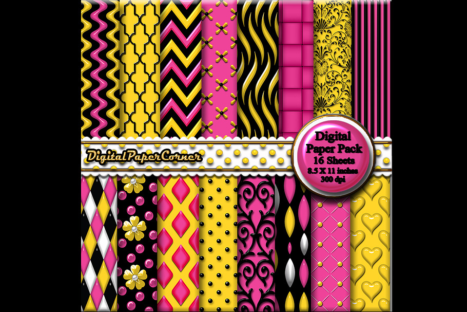 Pink Yellow Embossed Digtial Paper in Patterns - product preview 8