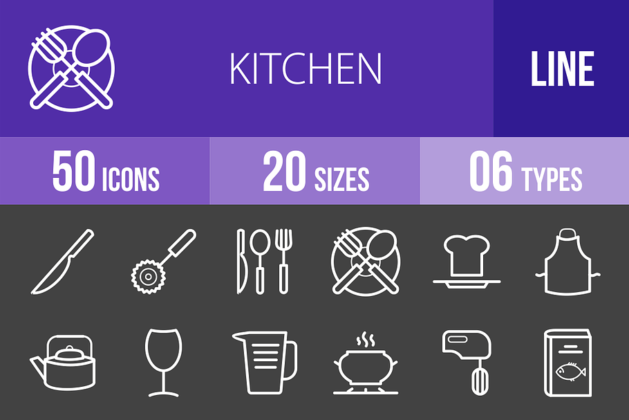 50 Kitchen Line Inverted Icons in Icons - product preview 8