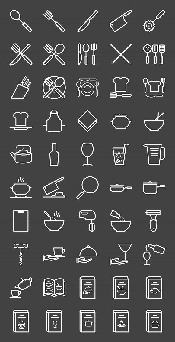 50 Kitchen Line Inverted Icons in Icons - product preview 1