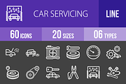 60 Car Servicing Line Inverted Icons