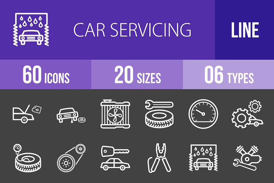 60 Car Servicing Line Inverted Icons in Graphics - product preview 8