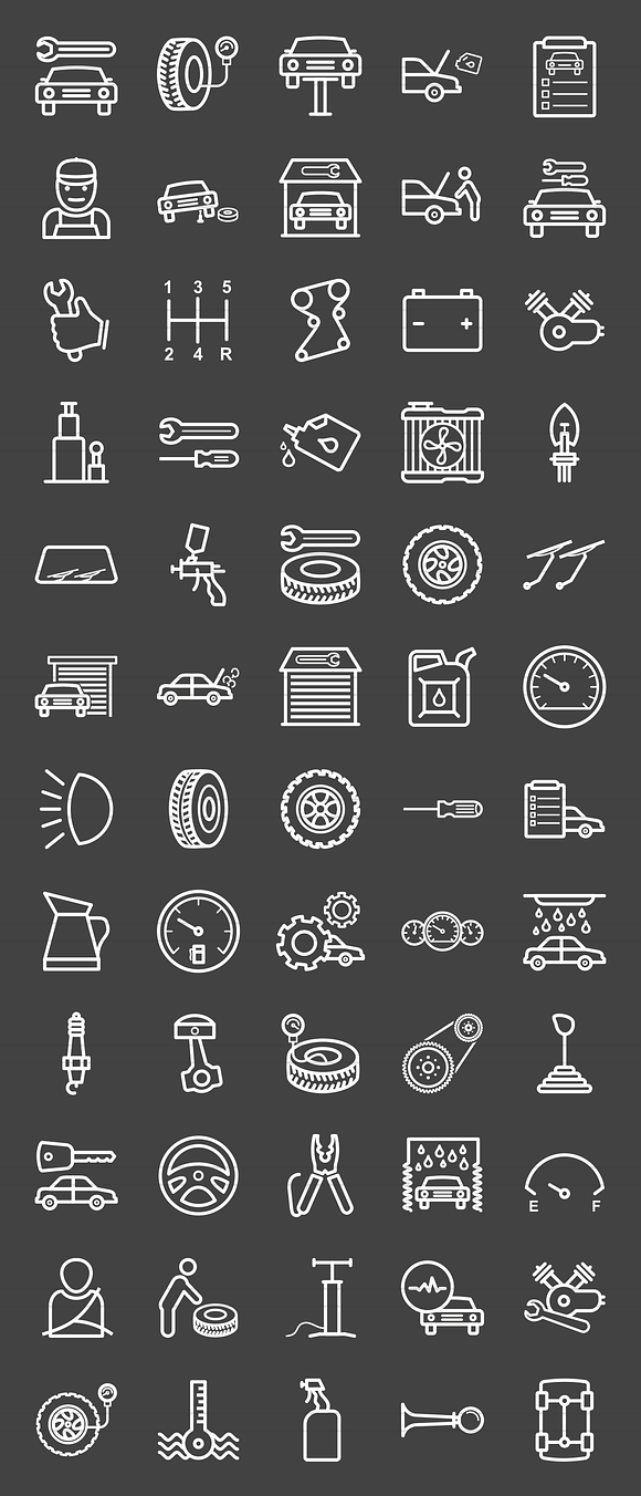 60 Car Servicing Line Inverted Icons in Graphics - product preview 1