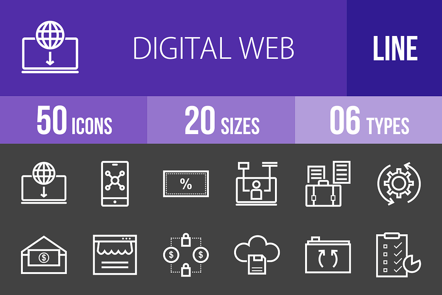 50 Digital Web Line Inverted Icons in Graphics - product preview 8