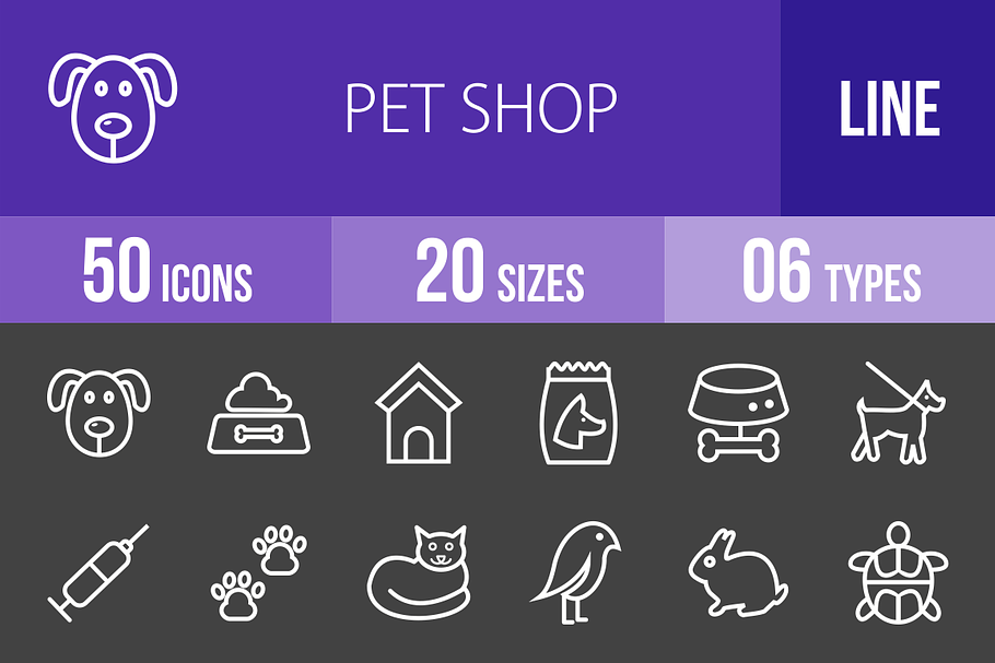 50 Pet Shop Line Inverted Icons in Graphics - product preview 8