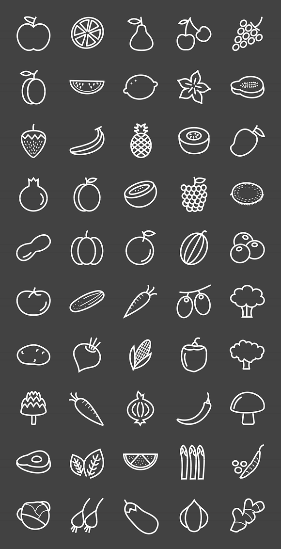50 Fruits & Vegetables Line Inverted in Graphics - product preview 1