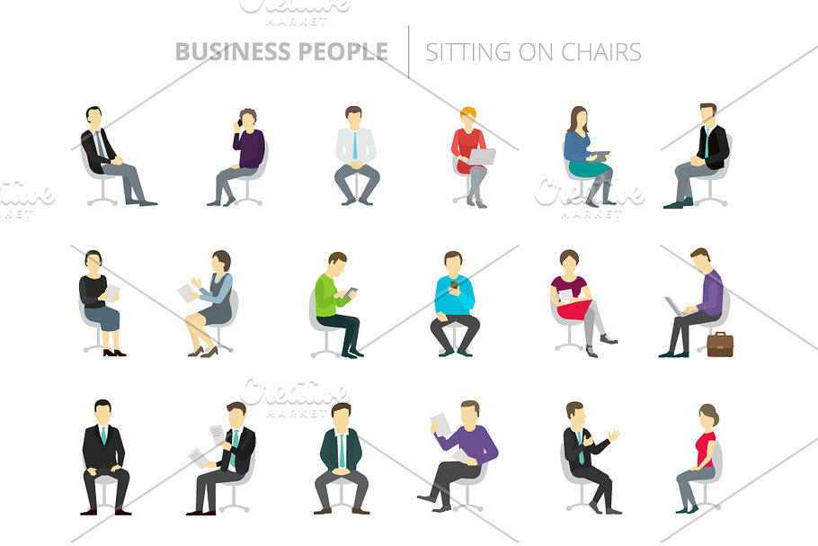 People set work sitting on chairs in Illustrations - product preview 8