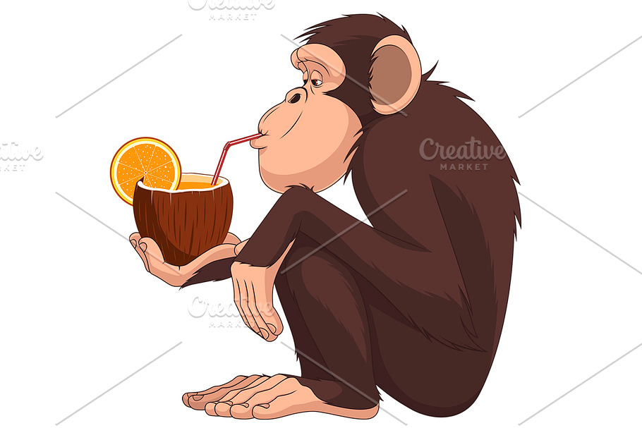 Monkey with a fruit cocktail in Illustrations - product preview 8
