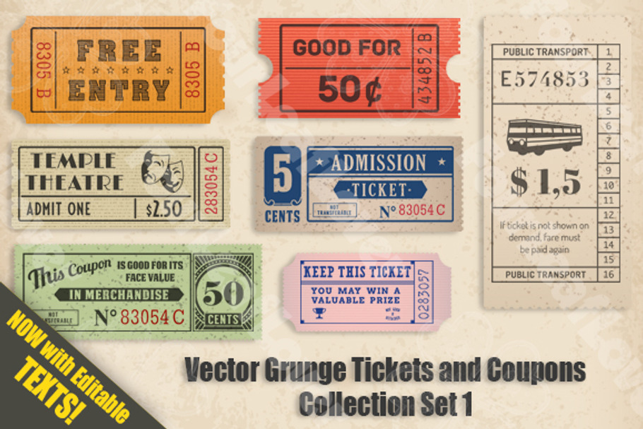 Vector Grunge Tickets and Coupons 2