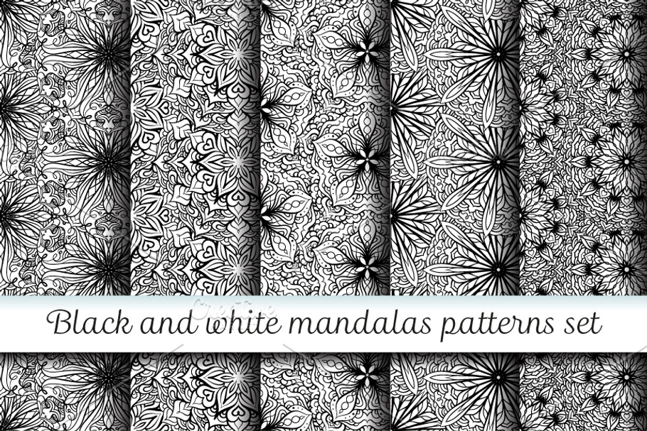 5 black and white mandalas patterns  in Patterns - product preview 8
