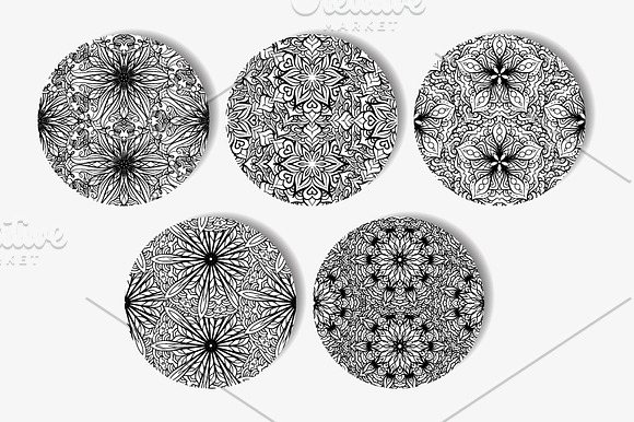 5 black and white mandalas patterns  in Patterns - product preview 1