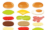 Burger ingredients isoalted on white