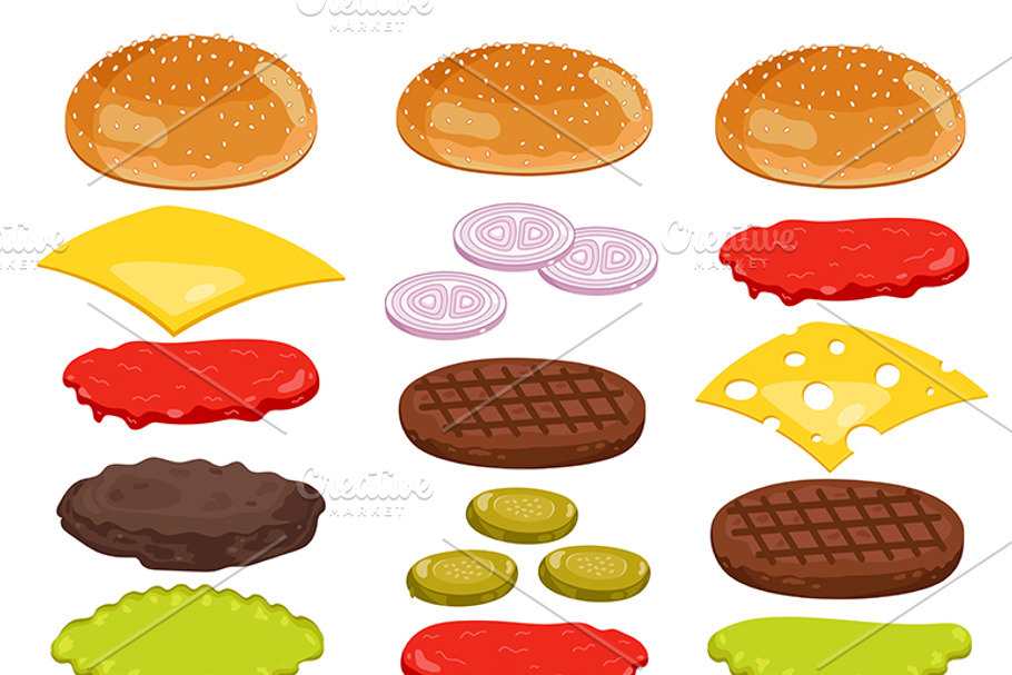 Burger ingredients isoalted on white in Illustrations - product preview 8