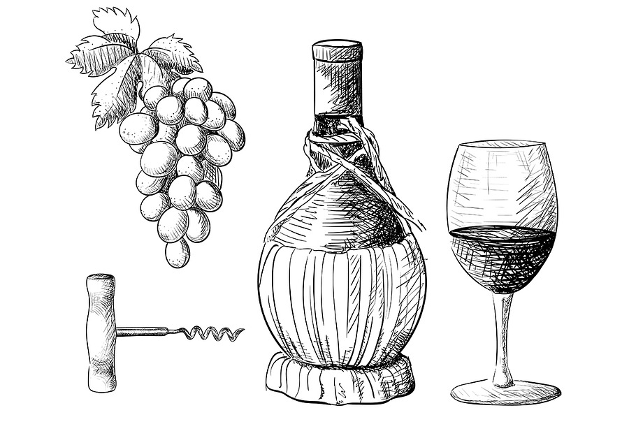 Hand drawn vector wine collection in Illustrations - product preview 8